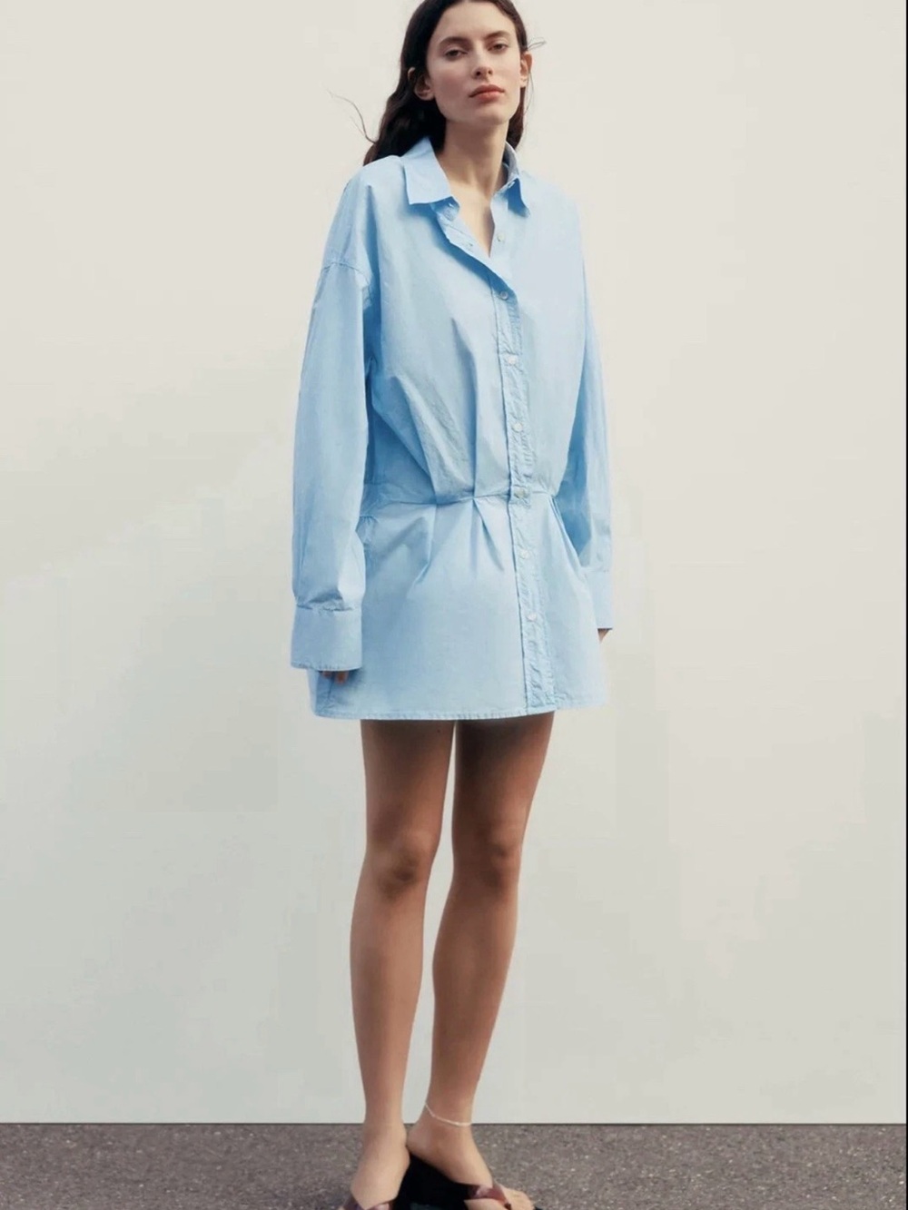 ZARA❗️SHIRT DRESS WITH PLEATS NAVY BLUE |REF:6929/087 NWT